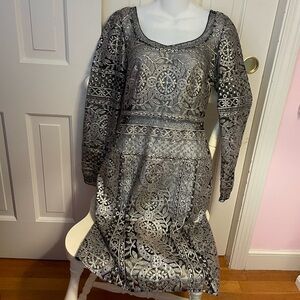 Silver Sparkly Midi Dress with Long Sleeves
